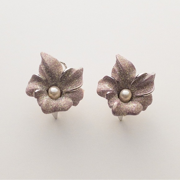 𝅺Vintage Margot Townsend Sparkling Pink Enamel Floral Earring Brooch Jewelry Set - Picture 7 of 16